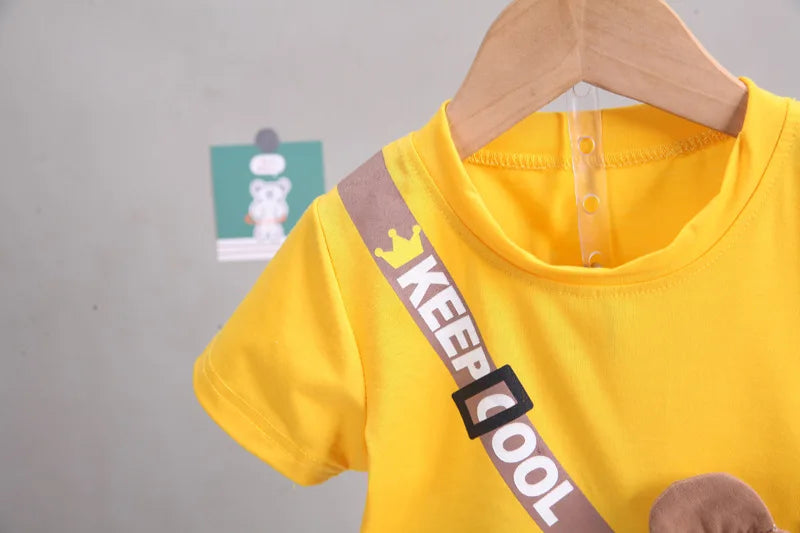 Conjunto Infantil Keep Cool Ursinho — Camiseta Amarela + Bermuda Jeans