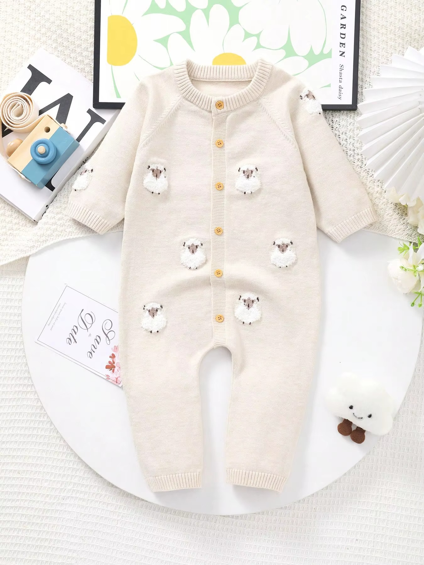 Macacão Bebê Tricô Ovelhinhas — Off-White