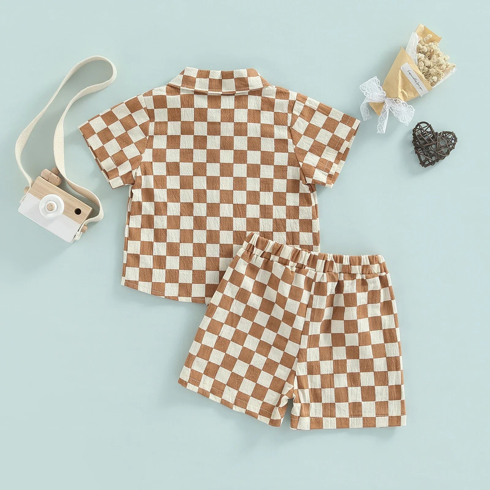 Conjunto Infantil Xadrez Retrô — Camisa + Shorts