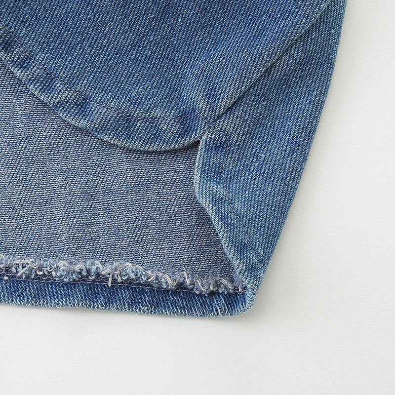 Vestido Infantil Jeans com Manga Arco-Íris — Azul