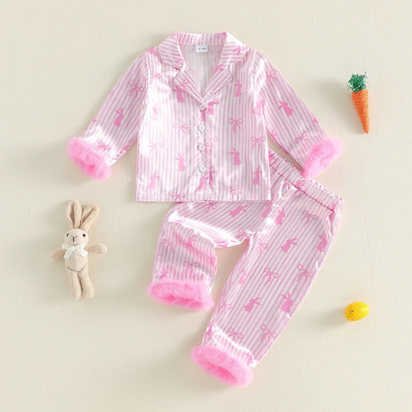 Conjunto de Pijama Coelhinho Rosa — Blusa + Calça com Pele Sintética