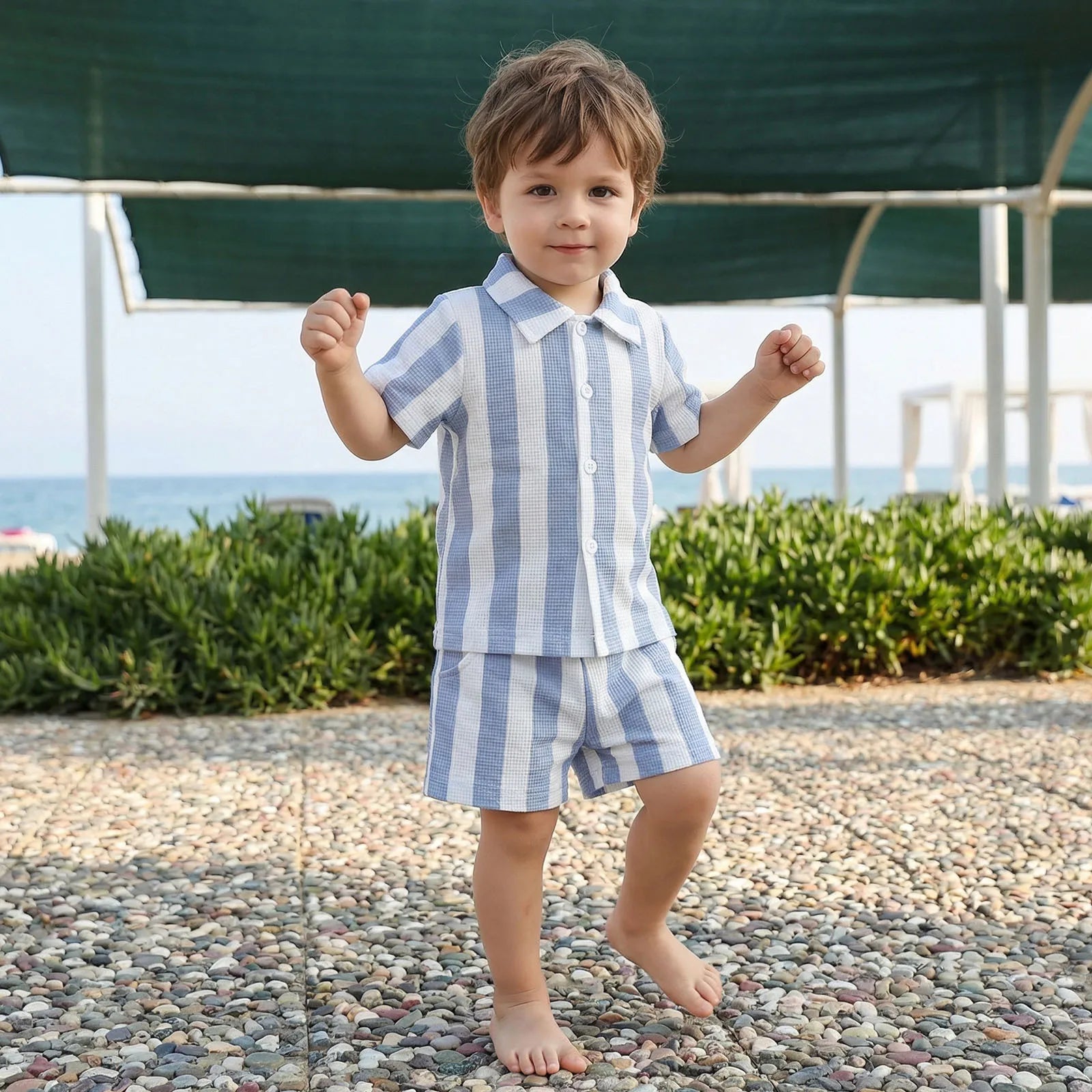 Conjunto Infantil Camisa Listrada Riviera — Camisa + Shorts