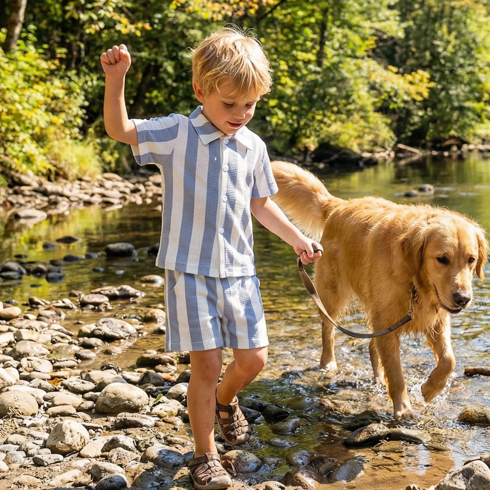 Conjunto Infantil Camisa Listrada Riviera — Camisa + Shorts