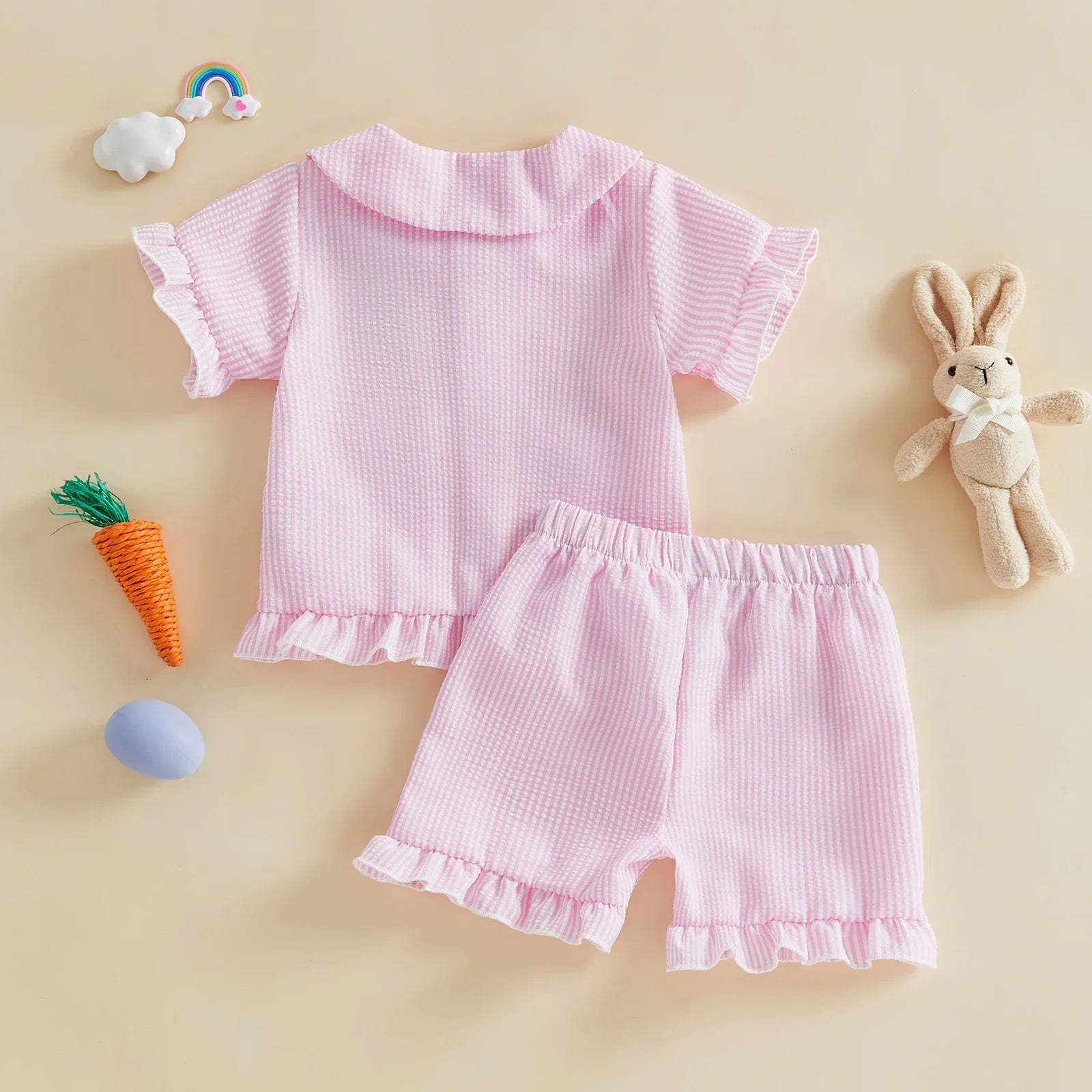 Peter Rabbit Pink Ruffle & Blue Striped Cotton Pyjama Sets