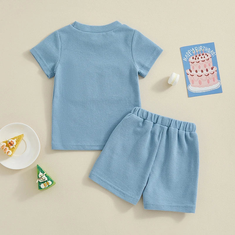 Conjunto Infantil Azul Clássico — Camisa + Bermuda