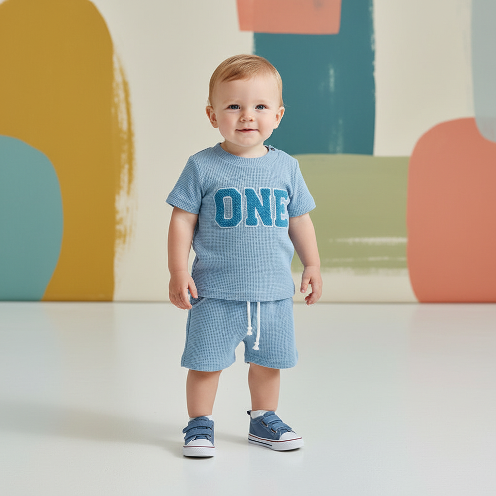 Conjunto Infantil Azul Clássico — Camisa + Bermuda