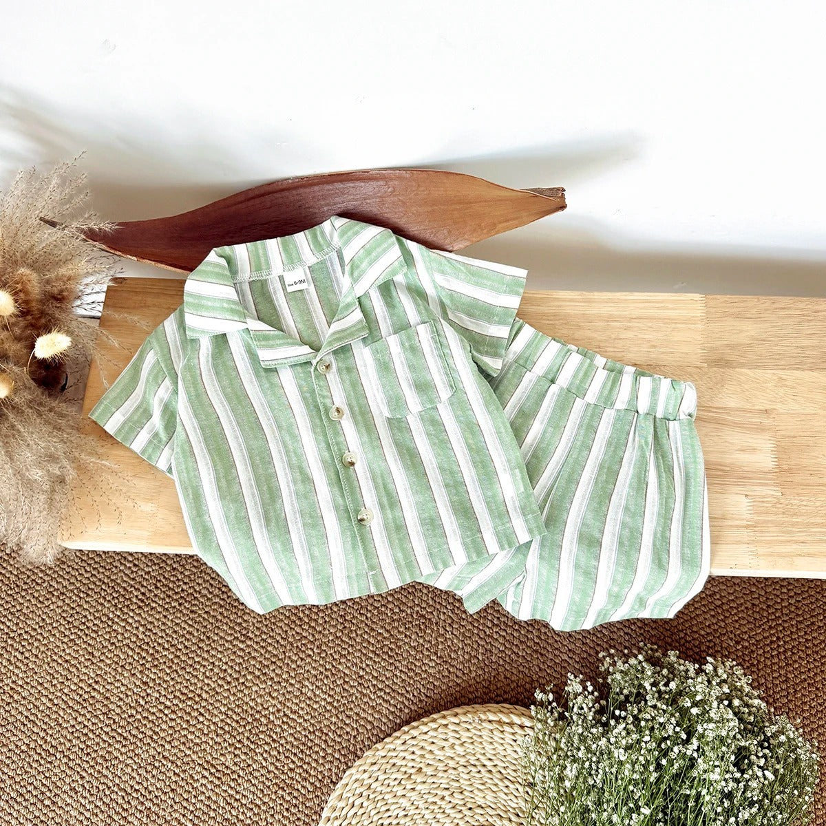 Conjunto Infantil — Camisa Social + Bermuda Listrada
