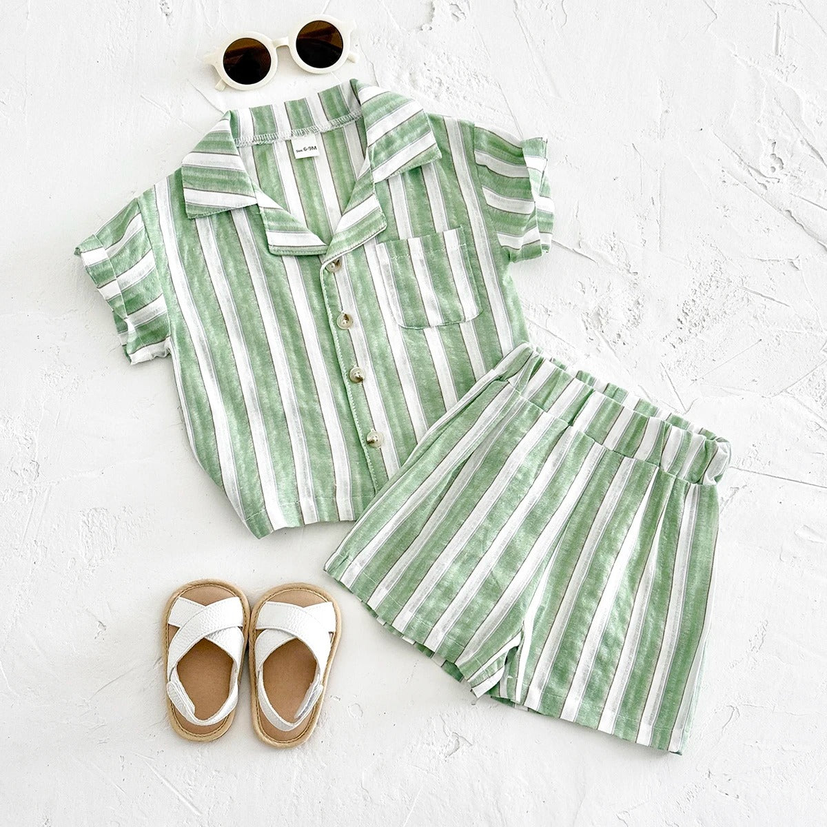 Conjunto Infantil — Camisa Social + Bermuda Listrada