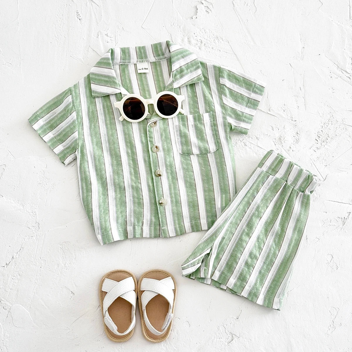 Conjunto Infantil — Camisa Social + Bermuda Listrada