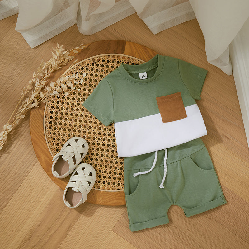 Conjunt Block Verde e Caramelo — Camiseta + Shorts