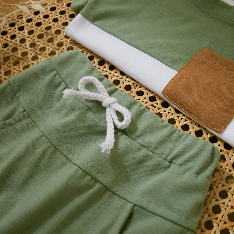 Conjunt Block Verde e Caramelo — Camiseta + Shorts