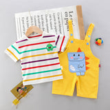 Conjunto Dinossauro — Camiseta Listrada + Jardineira