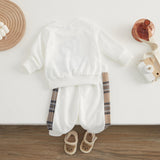 Conjunto Bebê Moletom Ursinho Xadrez — Blusa + Calça Off-White
