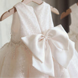 Vestido Infantil De Festa Branco Brilhante com Flores