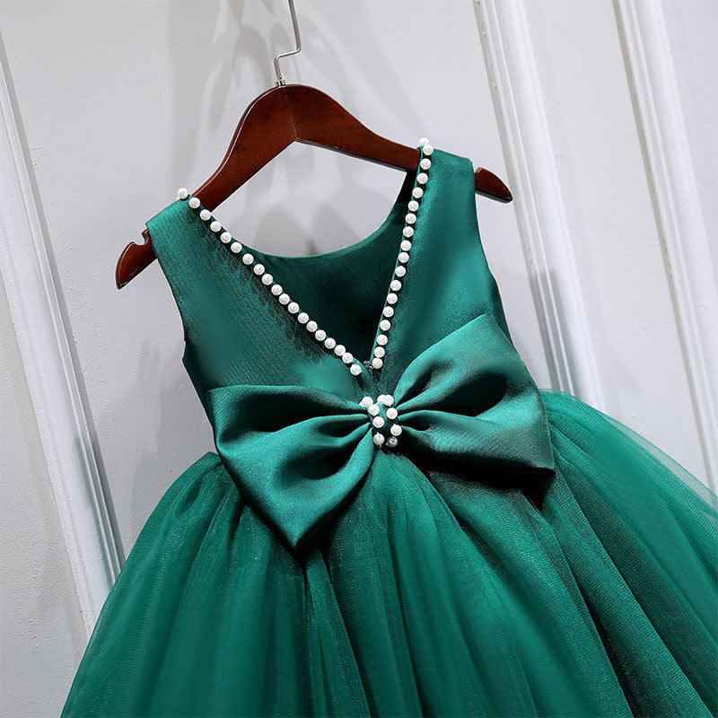 Vestido Infantil de Festa com Laço Grande e Detalhes em Pérolas