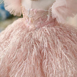 Vestido Infantil Luxo Rosa com Plumas | Festa e Cerimônia