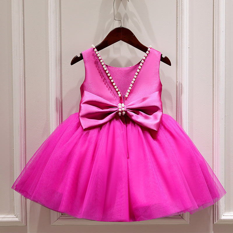 Vestido Infantil de Festa com Laço Grande e Detalhes em Pérolas