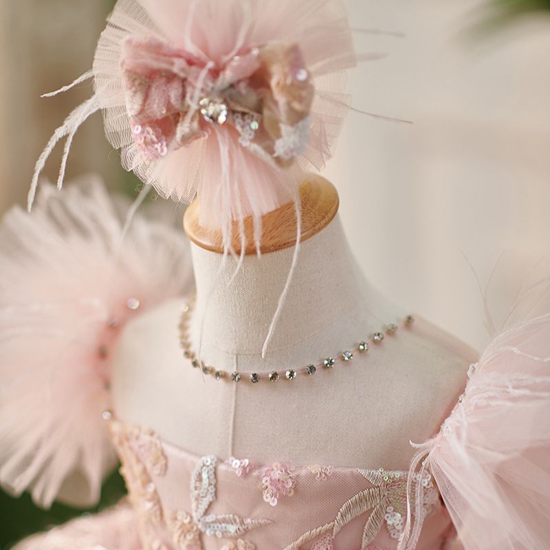 Vestido Infantil Luxo Rosa com Plumas | Festa e Cerimônia