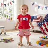 Conjunto Infantil  — Blusa com Mangas Franzidas + Shorts com Estrelas