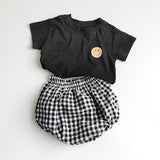 Conjunto Smile Xadrez — Camiseta Preta + Shorts Balloon