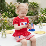 Conjunto Infantil  — Blusa com Mangas Franzidas + Shorts com Estrelas