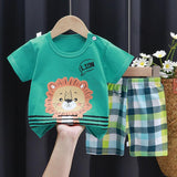 Conjunto Infantil Leãozinho Xadrez — Camiseta Verde + Shorts