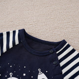 Macacão Bebê Jardineira Astronauta — Body Listrado + Jardineira Azul