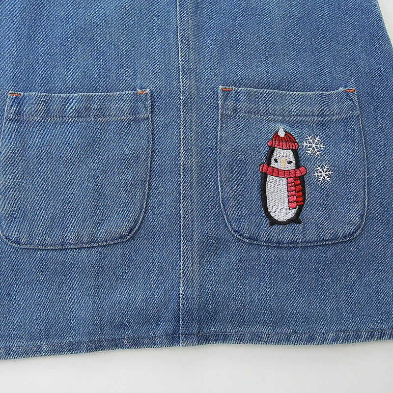 Vestido Infantil Jeans com Manga Arco-Íris — Azul