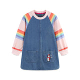 Vestido Infantil Jeans com Manga Arco-Íris — Azul