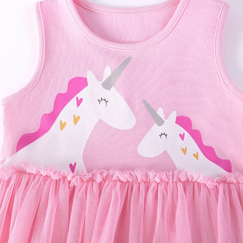 Vestido Infantil Unicórnio com Saia de Tule — Rosa