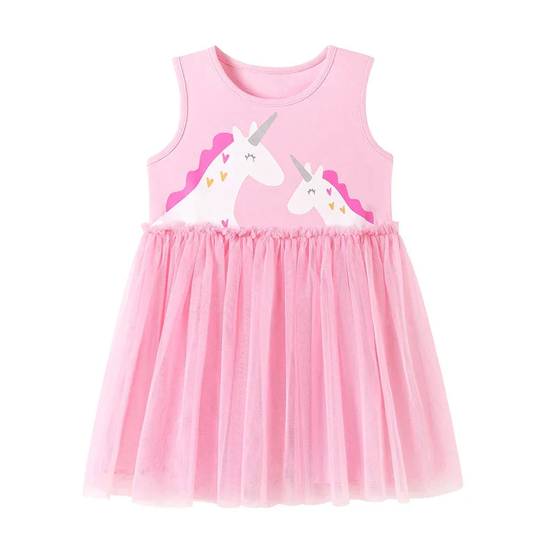 Vestido Infantil Unicórnio com Saia de Tule — Rosa