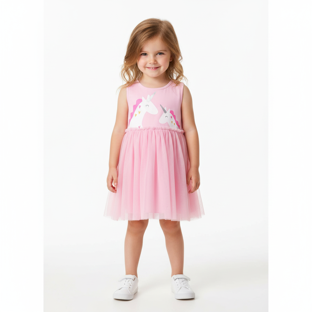 Vestido Infantil Unicórnio com Saia de Tule — Rosa
