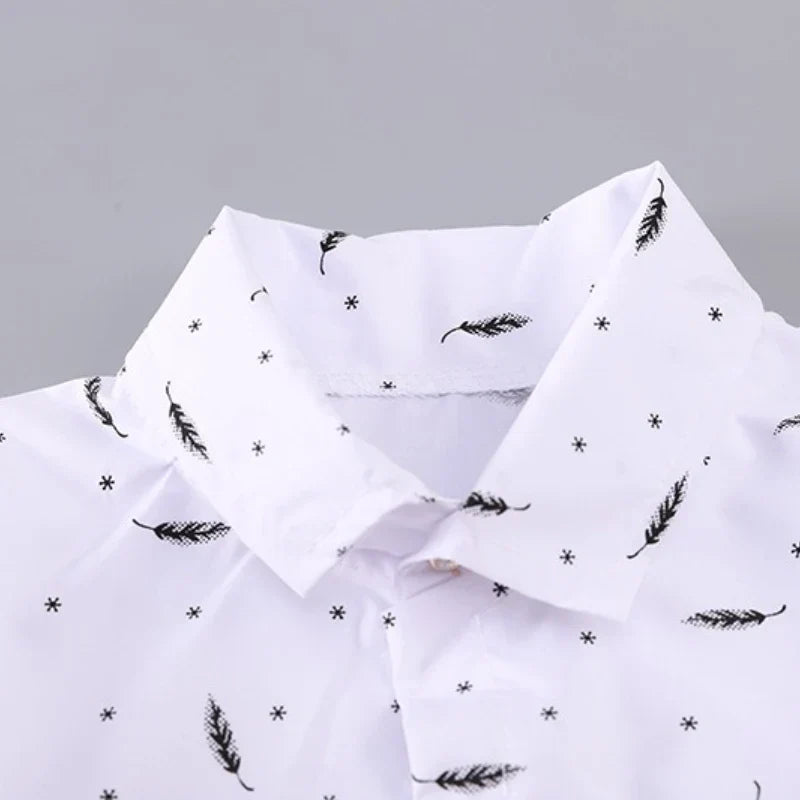 Conjunto Infantil Camisa Penas — Camisa Social + Bermuda Bege