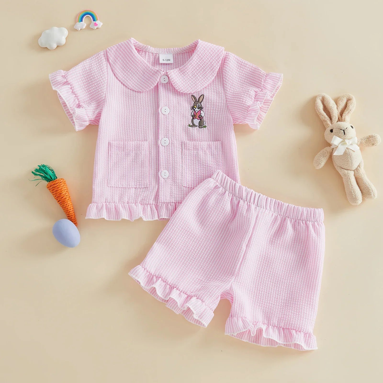 Peter Rabbit Pink Ruffle & Blue Striped Cotton Pyjama Sets