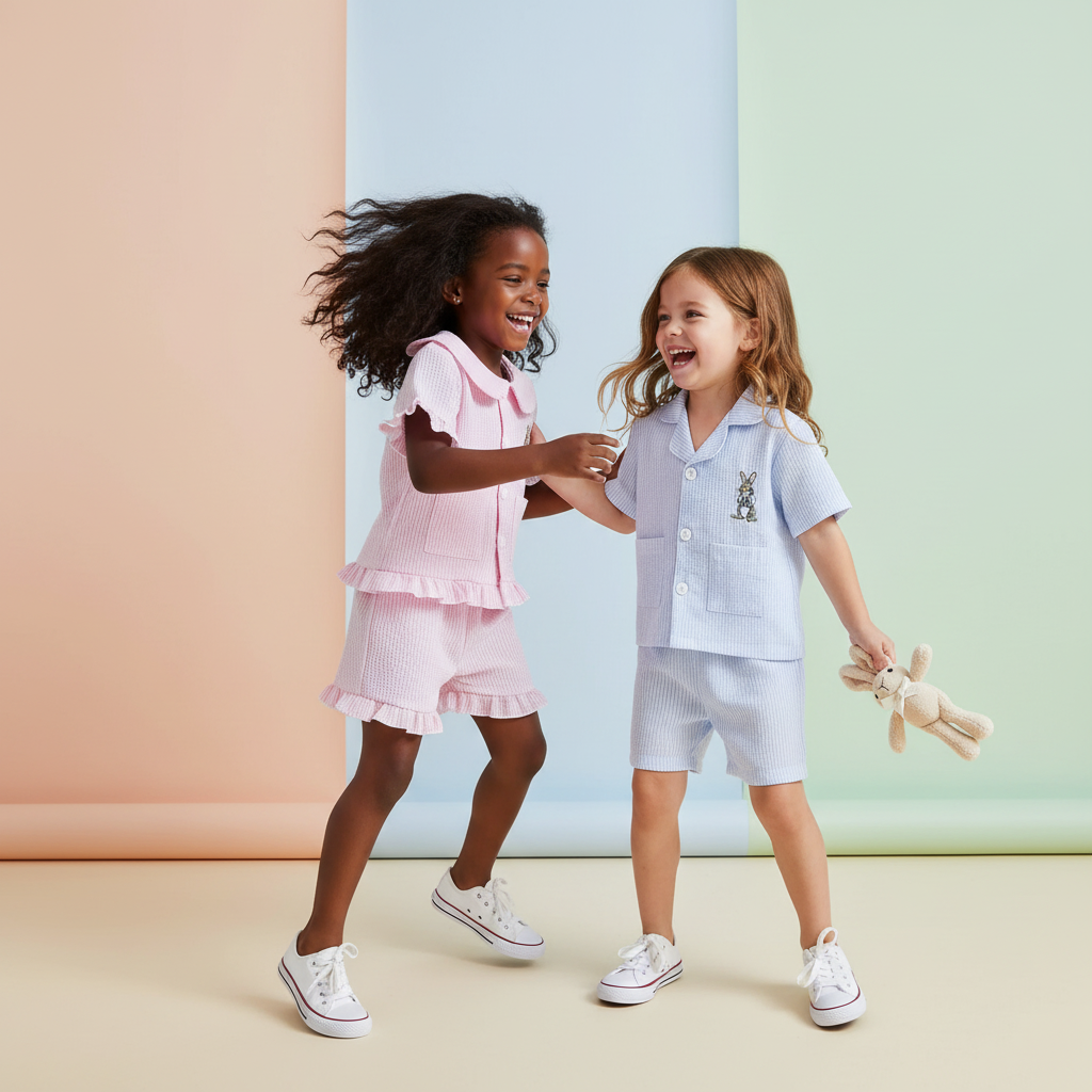 Peter Rabbit Pink Ruffle & Blue Striped Cotton Pyjama Sets
