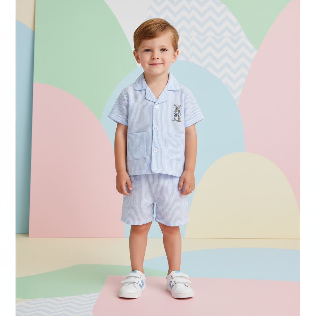 Peter Rabbit Pink Ruffle & Blue Striped Cotton Pyjama Sets