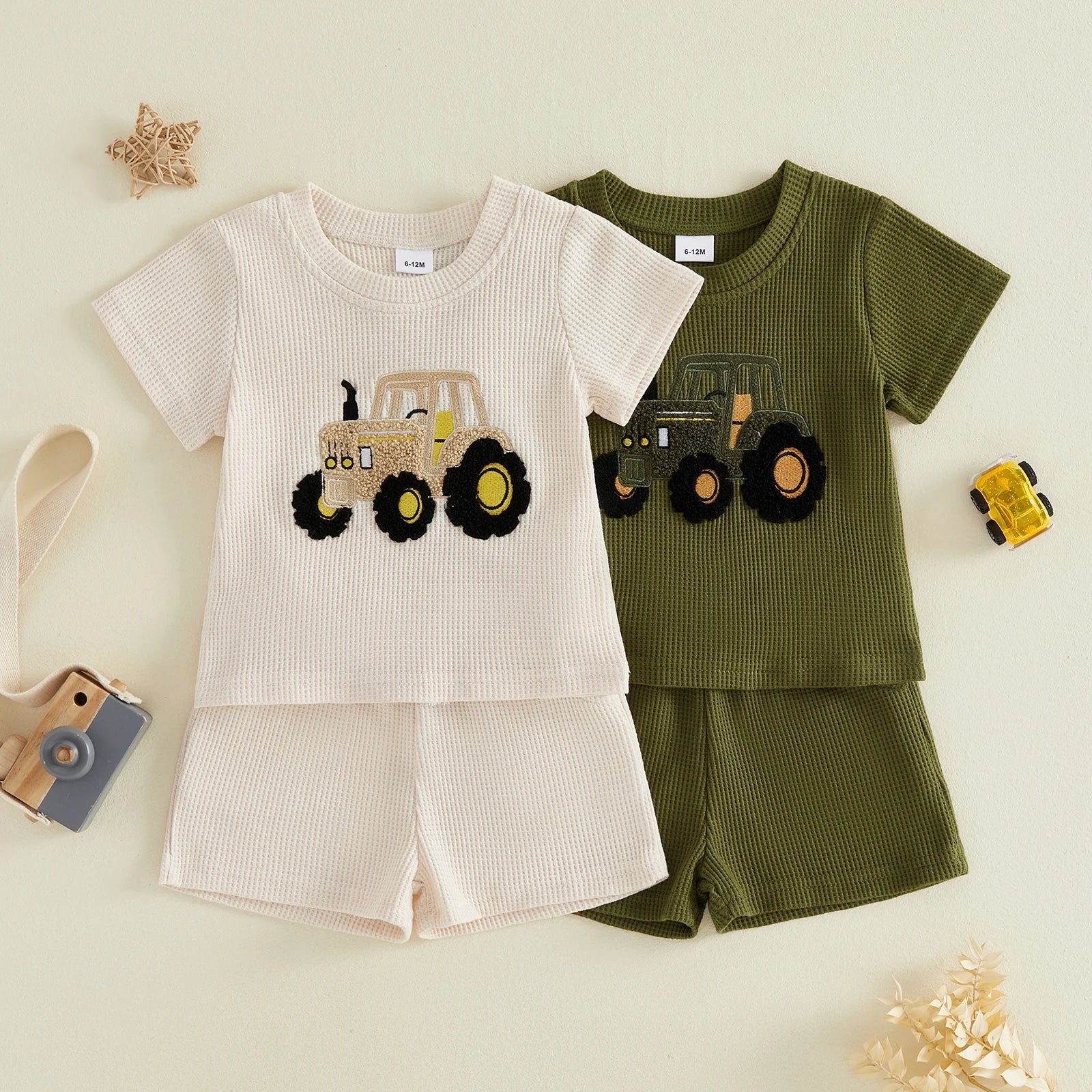 Conjunto Infantil Waffle Trator — Camiseta + Shorts
