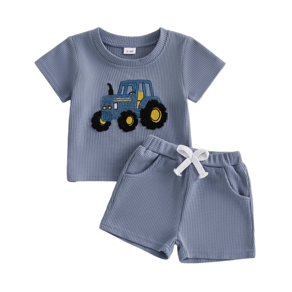 Conjunto Infantil Waffle Trator — Camiseta + Shorts