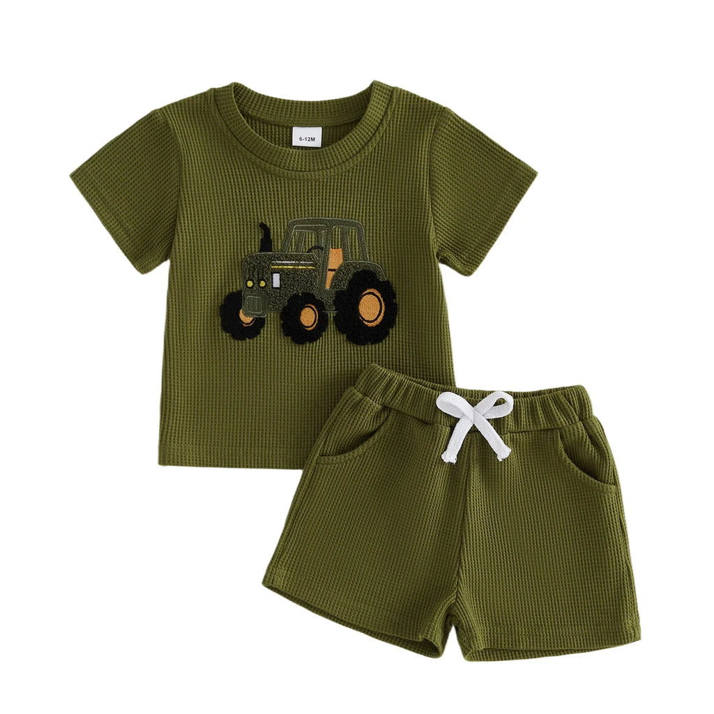 Conjunto Infantil Waffle Trator — Camiseta + Shorts