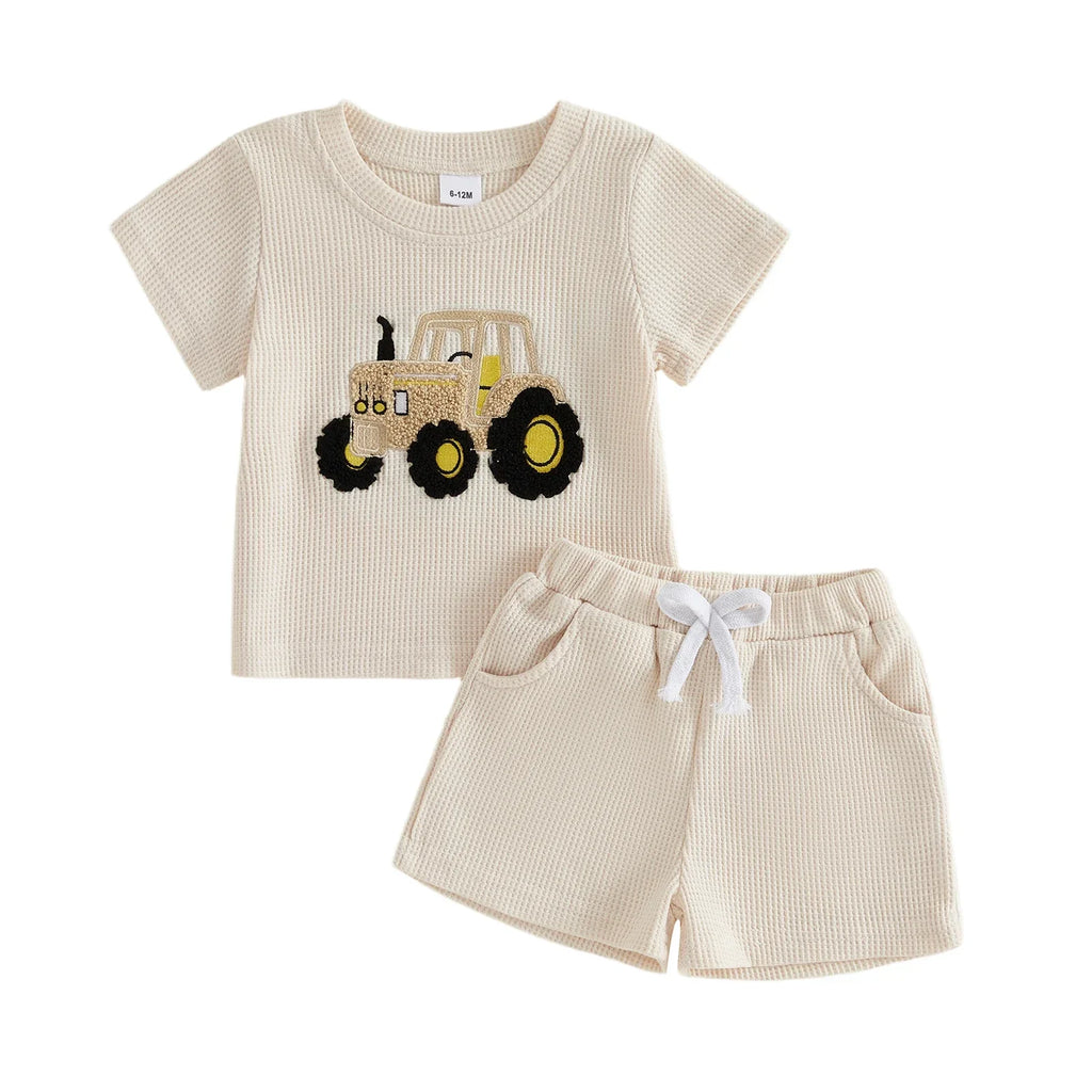 Conjunto Infantil Waffle Trator — Camiseta + Shorts