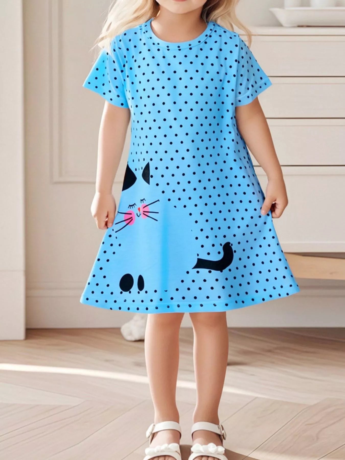Vestido Infantil Cachorrinho Poá — Azul Royal