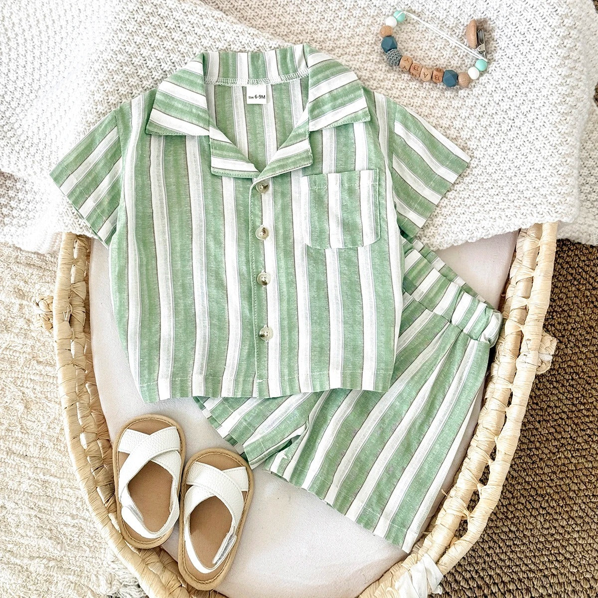 Conjunto Infantil — Camisa Social + Bermuda Listrada