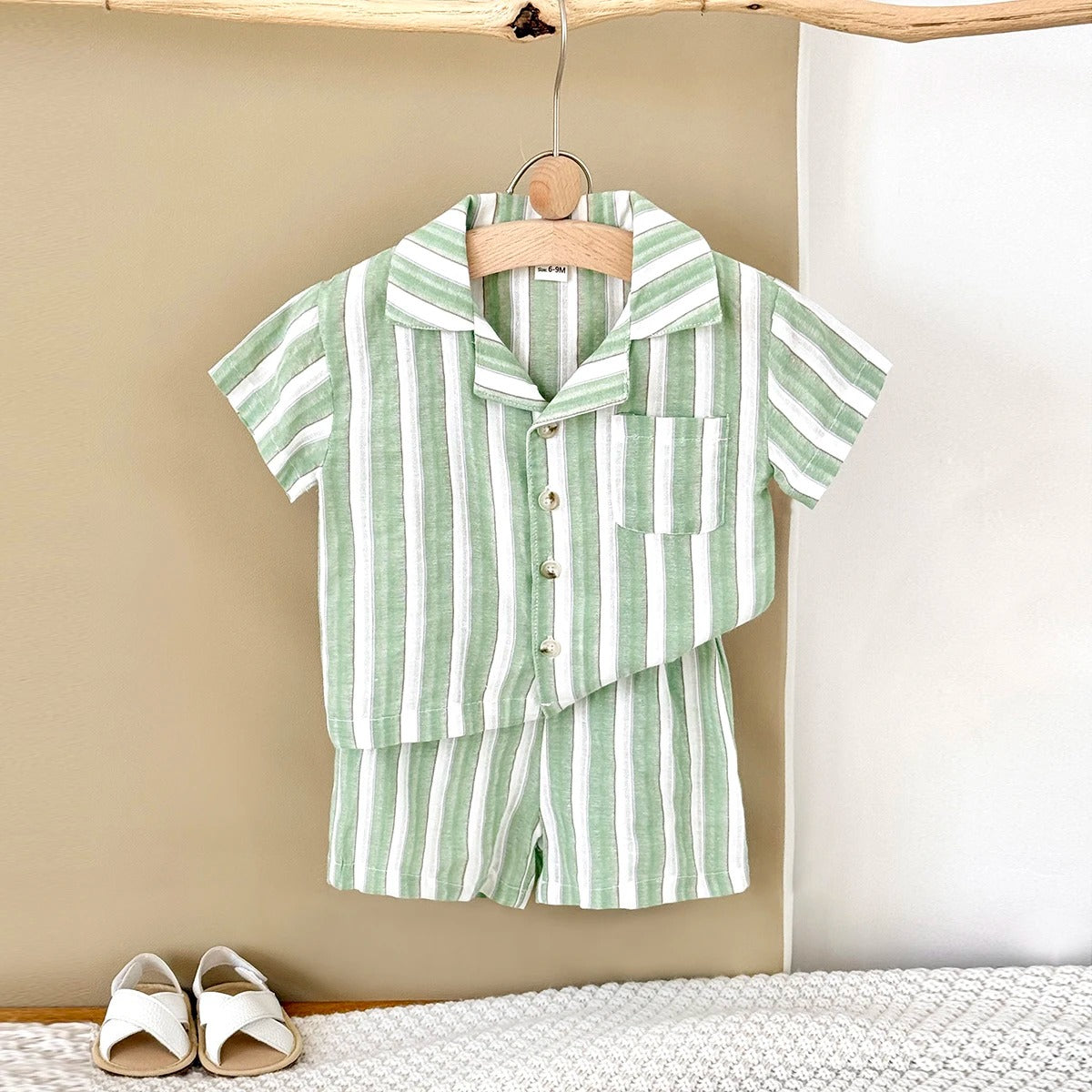 Conjunto Infantil — Camisa Social + Bermuda Listrada