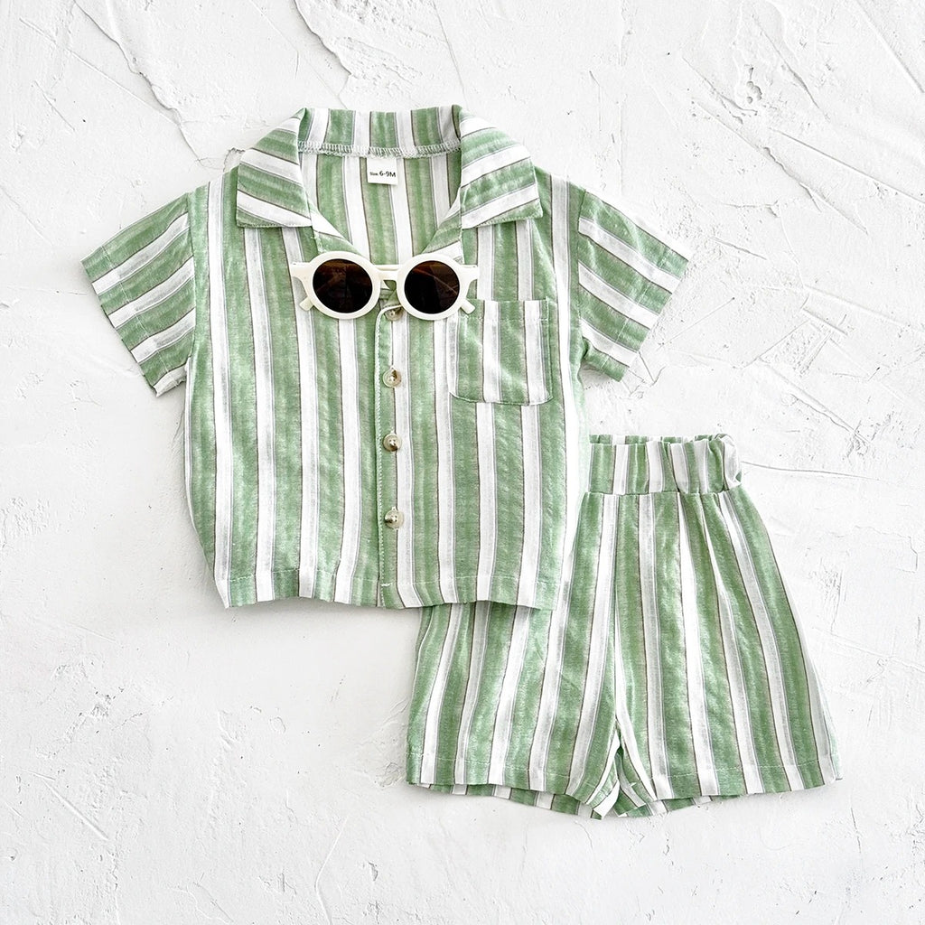 Conjunto Infantil — Camisa Social + Bermuda Listrada