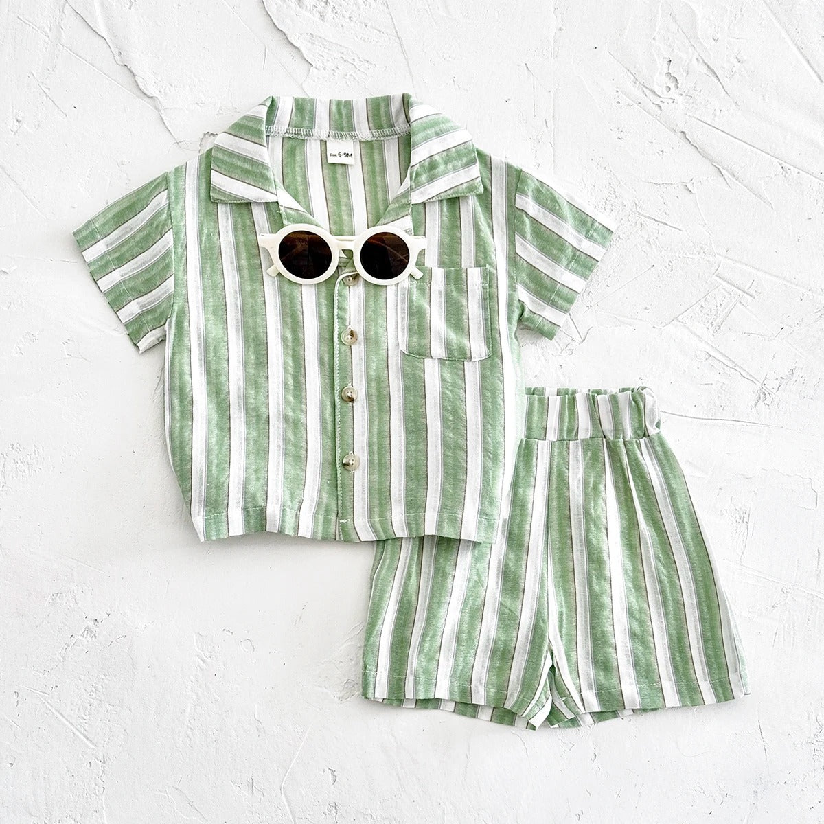 Conjunto Infantil — Camisa Social + Bermuda Listrada
