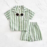 Conjunto Infantil — Camisa Social + Bermuda Listrada