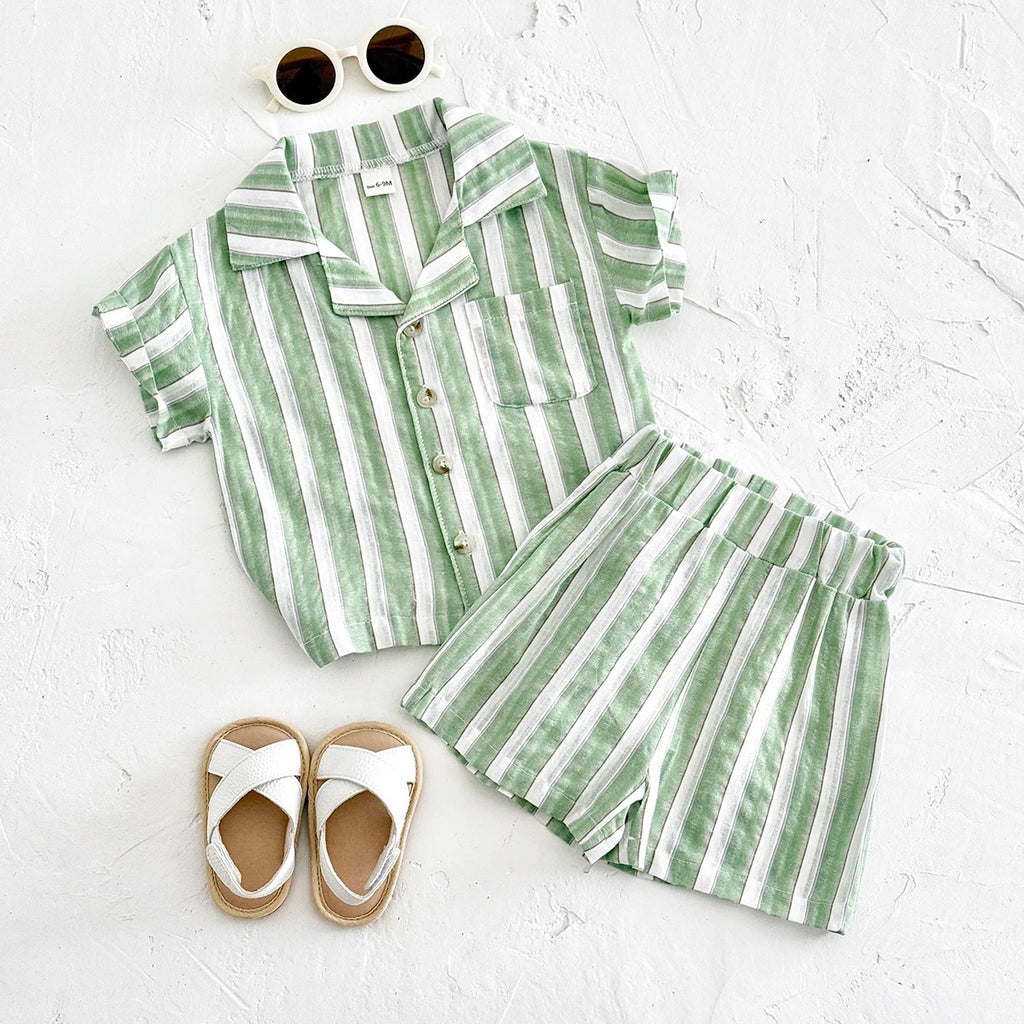 Conjunto Infantil — Camisa Social + Bermuda Listrada