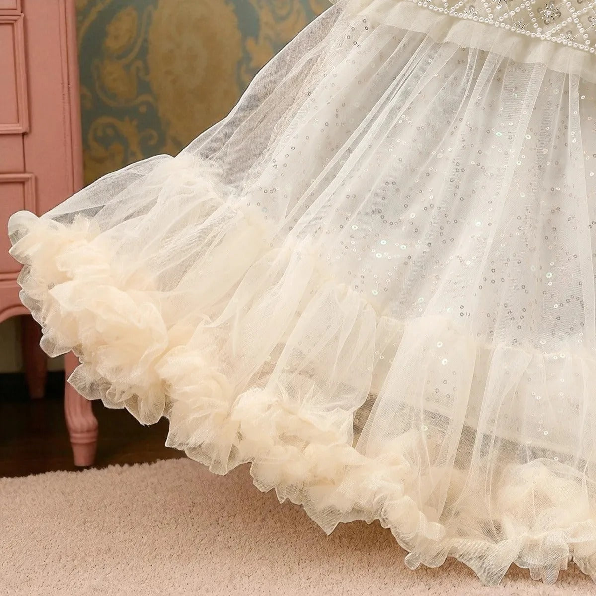 Vestido Infantil Luxo Tule Bordado com Brilho Festa Princesa