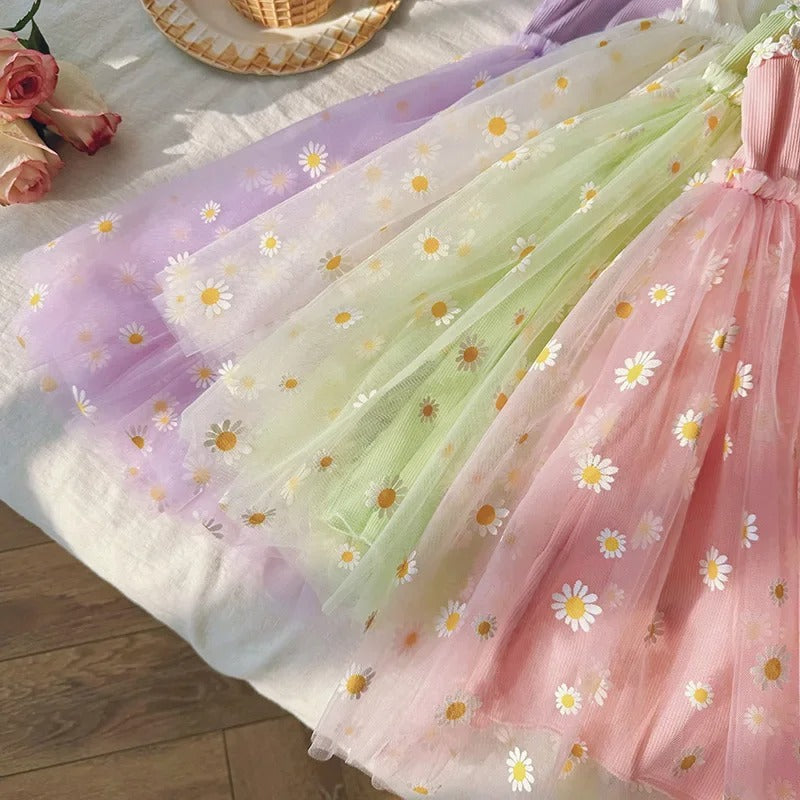 Vestido Infantil Floral em Tricô com Margaridas
