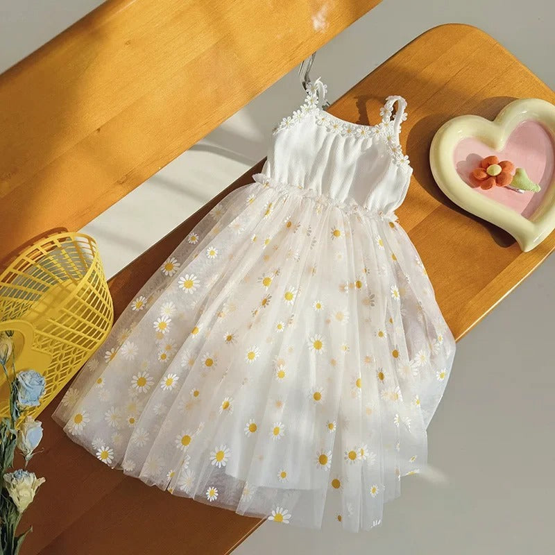 Vestido Infantil Floral em Tricô com Margaridas